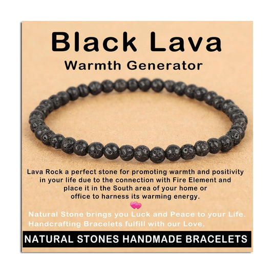 AD Beads Handmade Gemstone Stretch Elastic Bracelet Crystal Healing Reiki Nature's Beauty and Spiritual Essence Unisex (4mm, Black Lava (Warmth Generator))