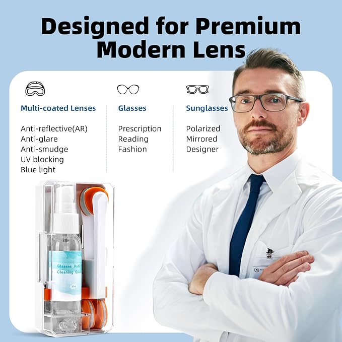Ordilend Glasses Cleaner, Glasses Cleaning Kit with Eyeglass Cleaner Spray, Eyeglass Lens Cleaner, Microfiber Cleaning Cloth,Portable Eyeglass Repair Kit with Screws, Safe for All Lens(White)