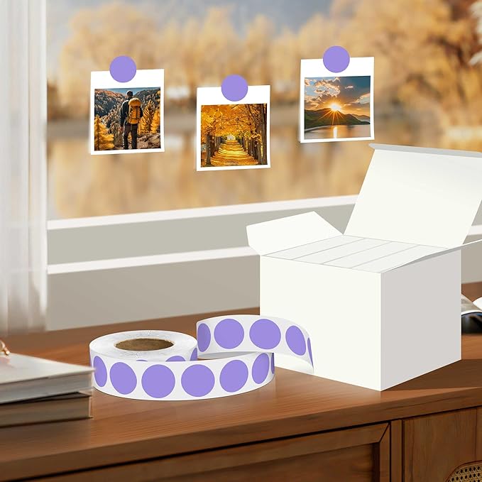 0.75 Inch 4Rolls of 4000 Colorful Dots Sealing Stickers,3/4"Round Permanent Adhesive Color Code Labels,Lavender Dots Stickers for Home Decorative, Storage Bins, Moving Containers & Organization