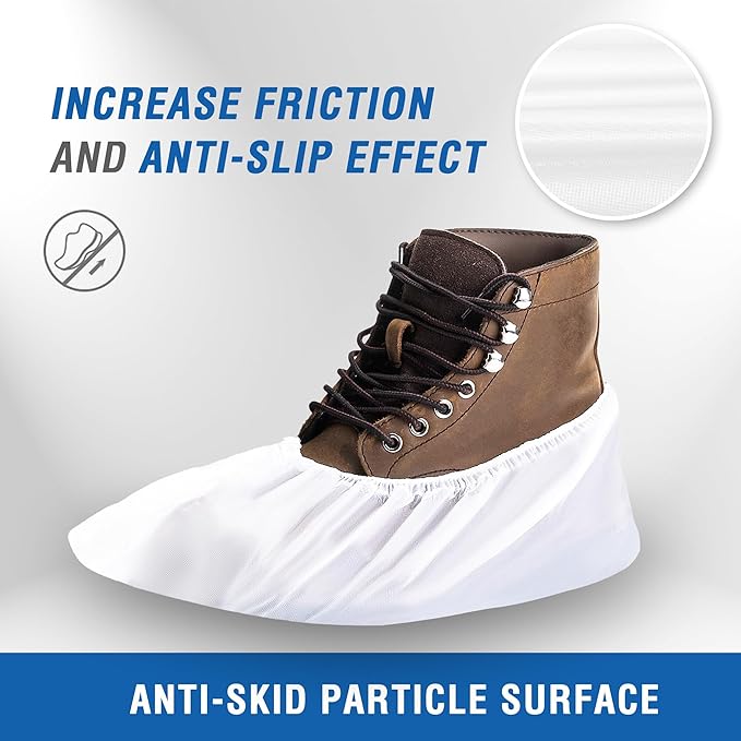 ProtectX White Disposable Shoe & Boot Covers, XL Extra Large, 100-pack (50 pairs), Waterproof, Slip Resistant, Durable CPE Plastic, Fits up to Men's 14 US Size and All Women's US Size Shoes