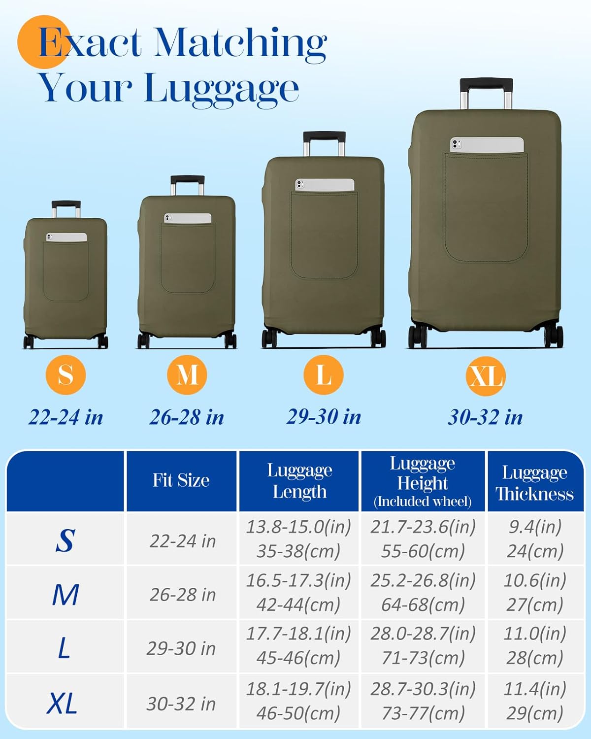 Slohif Luggage Cover for Suitcase Tsa Approved Protector - Luggage Sleeve Suit Case Cover Travel Stretch Large Baggage Case Protective Washable Fit 29-30 Inch Green
