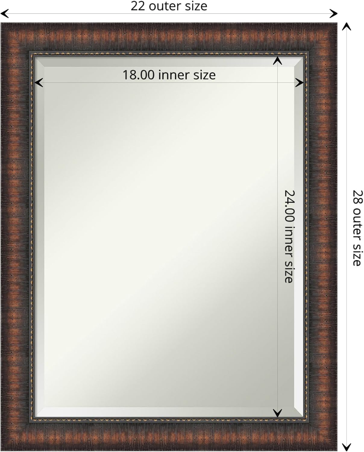 Amanti Art Brown Wall Mirror 28x22 Caleb Brown Rectangle Bathroom Mirror for Wall Decor Living Room, Medium Rustic Farmhouse Frame, Hangs Horizonally and Vertically, Bathroom Decor, Beveled Edge
