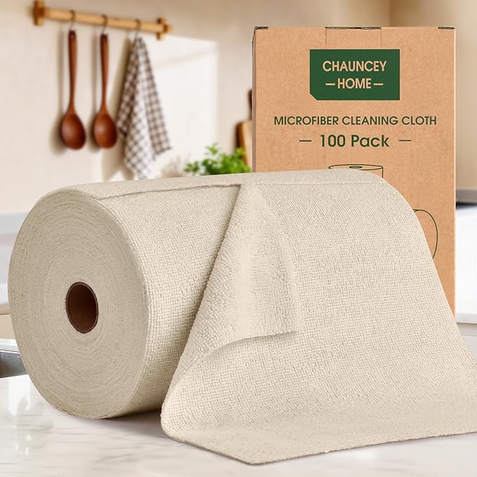 Microfiber Cleaning Cloth Roll–100 Pack, Tear Away Microfiber Towels, Reusable, Washable, Scratch-Free, Kitchen Towels for Car, Home, Kitchen, Glass, Dishes(Desert Gold)