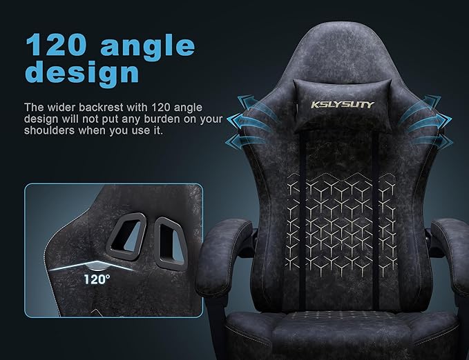 Gaming Chair Breathable Leather with Pocket Spring Cushion,Wide and High Ergonomic Office Chair with Headrest,Computer Gaming Chair with Footrest for Adult and Teen,Grey