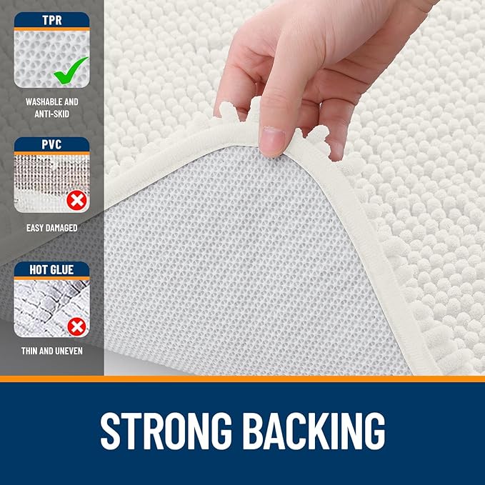 OLANLY Bathroom Rugs 34x21, Extra Soft Absorbent Chenille Bath Rugs, Rubber Backing Quick Dry, Machine Washable Bath Mats for Bathroom Floor, Tub and Shower, Home Decor Accessories, Ivory