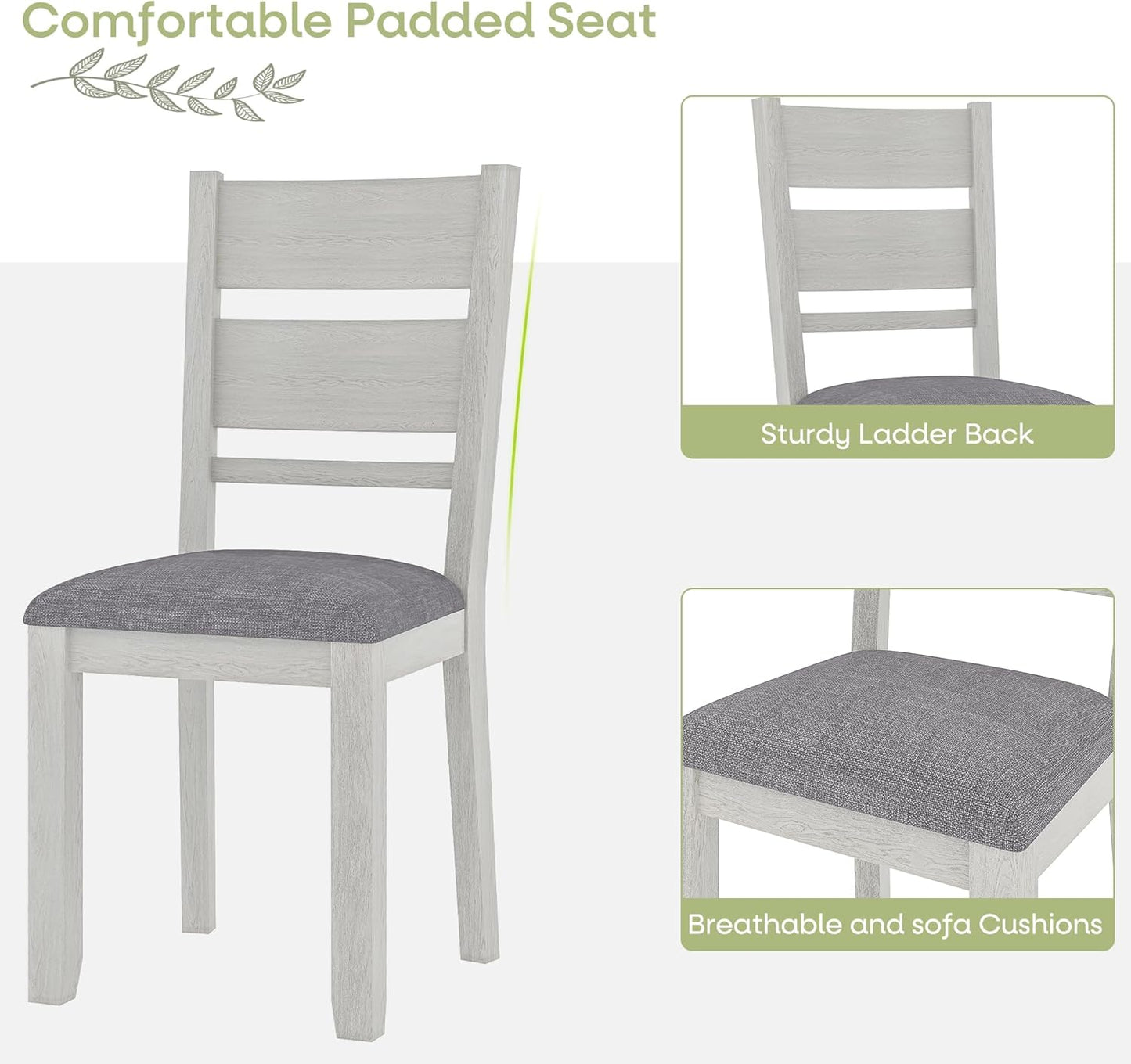 Dining Chairs Set of 6, Solid Wood Farmhouse Chairs with High Cross Back and Upholstered Seat, Easy Assembly for Indoor Home, Dinner, Kitchen, Grey