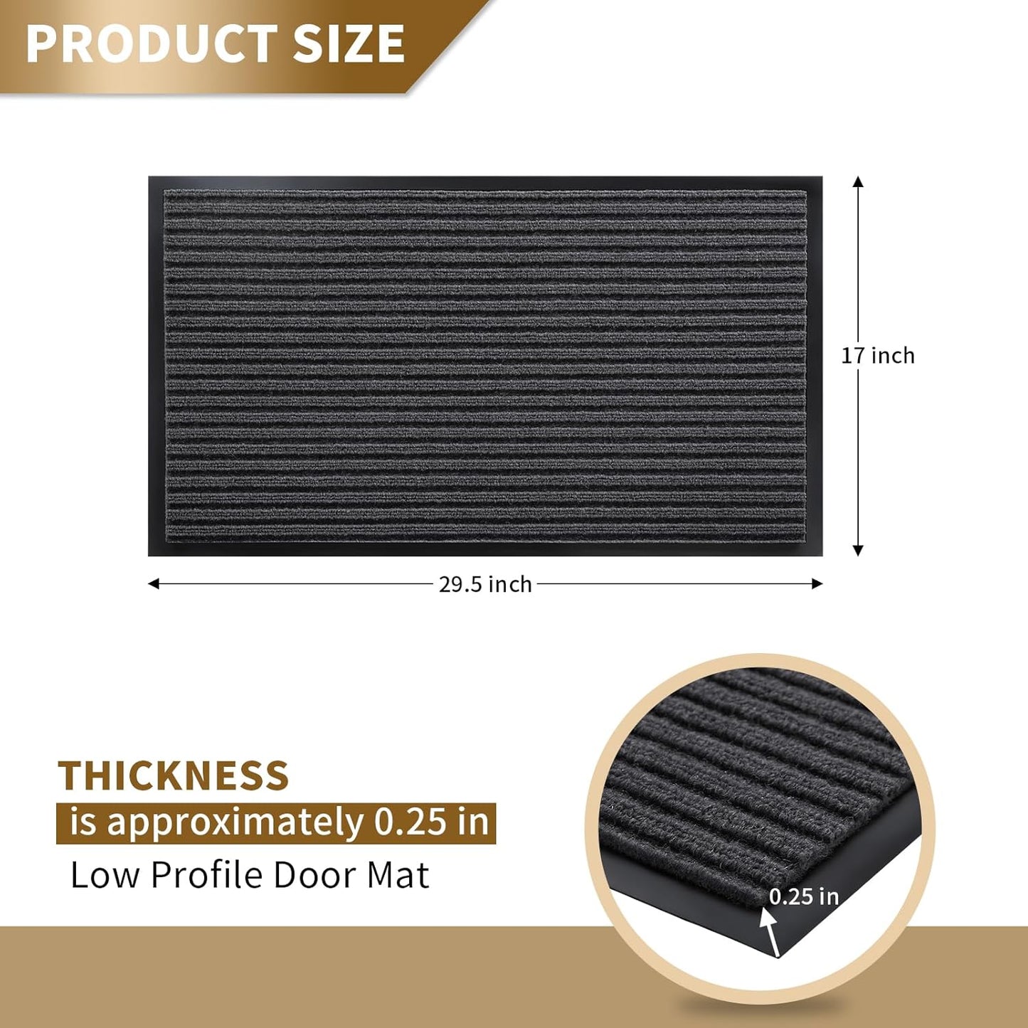 Yimobra Front Door Mat Outdoor Indoor Entrance, 100% Waterproof All-Season All Weather Doormat, Welcome Matt Outside Entry, Non Slip, Low Profile, Heavy Duty Patio Porch Floor Mat,29.5 x 17, Grey