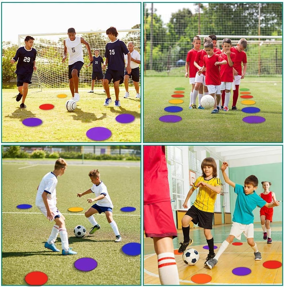 Poly Spots Spot Markers for Gym Floor 4.72inch 6inch 9inch 24Pcs Non-Slip Rubber Floor Dots Round Agility Markers Flat Cones for Sports Soccer Basketball PE Training, Dance, Classroom Activities