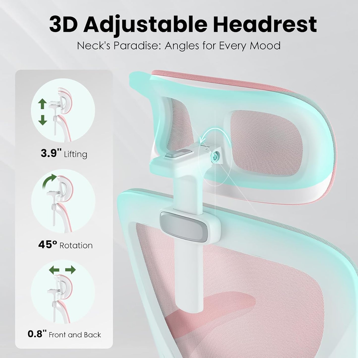 Ergonomic Office Chair, Comfy Home Office Chair High Back Computer Chair with Headrest, Adjustable Back Support, Flip-Up Arms, 90-120° Tilt and Wide Cushion, Up to 300lbs, Pink+White