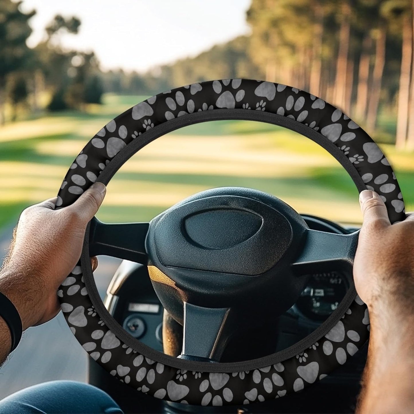 Black Dog Paw Golf Cart Steering Wheel Cover 13 Inch - 14 Inch Club Cars Wheel Covers Sun Shade Cover Golf Cart Accessories Decor Gifts for Golfe