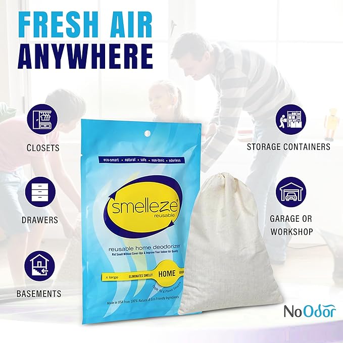 SMELLEZE Reusable Home Smell Removal Deodorizer Pouch - Natural Odor Eliminator for Home, Rids Stinky Odor Without Harmful Fragrances in 150 Sq. Ft.