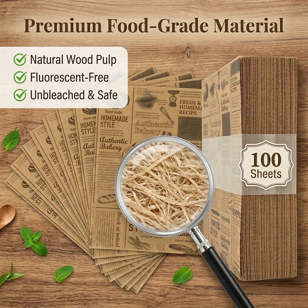100 Sheets Newsprint Deli Paper, Disposable Flat Deli Paper with Newsprint, Sandwich Wrapping Papers Deli Wrapping Sheets for Kitchen, Outdoor Picnic, Burgers and Sandwich,15x11 Inches