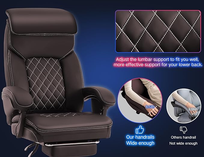Big and Tall Gaming Chair 400lbs Heavy Duty Office Chair with Foot Rest & Lumbar Support, Ergonomic Wide Comfy Seated Cushion for for Gaming Room,Office Room, Brown