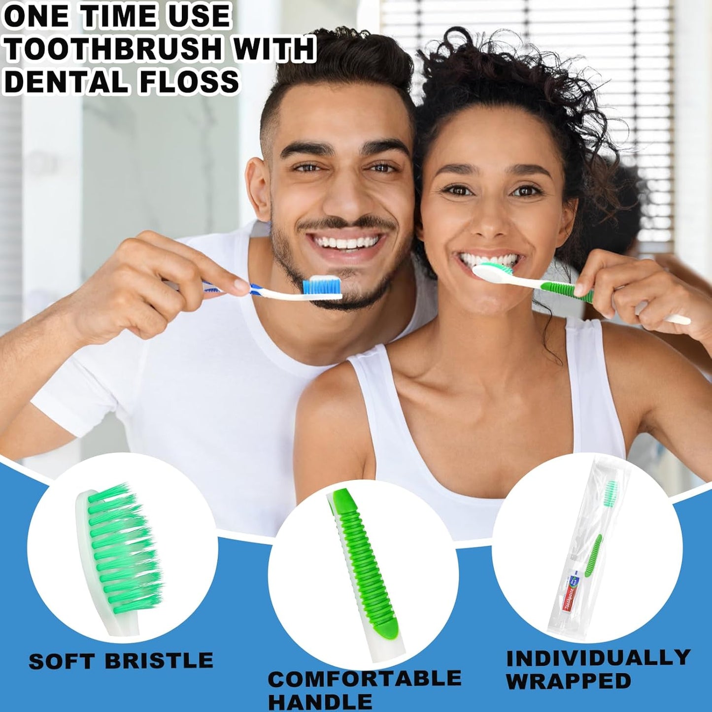 Disposable Toothbrushes with Toothpaste and Floss,50pcs Single Use Individually Wrapped Disposable Travel Toothbrushes and Dental Floss Kit Bulk for Homeless,Airbnb,Dentist,Hotel(5 Colors)