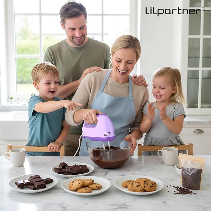 Hand Mixer Electric, Small Food Mixer 7 Speeds Handheld Blender,304 *(1* Whisk, 2* Beater, 2*Dough Hook) Kitchen Blender for Cream, Cookies, Dishwasher Safe, Purple