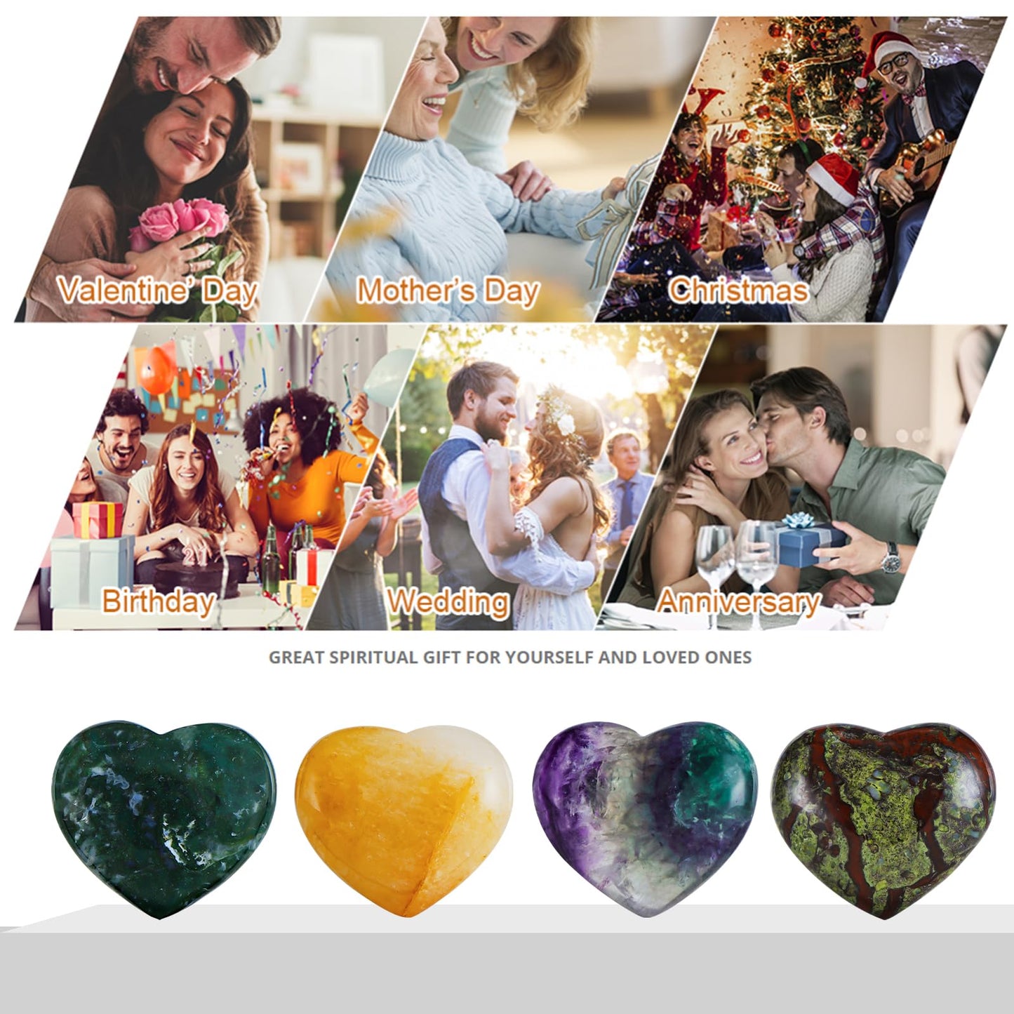 LEADGEM Citrine Crystal Heart Worry Stone for Anxiety Healing Crystals 2Inches Gemstone Heart Shaped Stone for Love,Meditation & Home Decor,Gift for Loved Ones