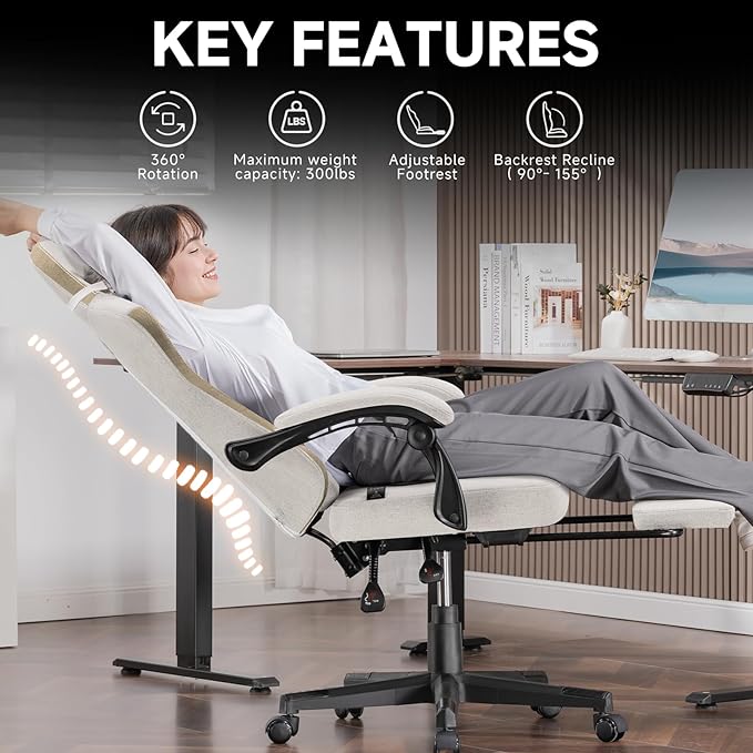 GTPLAYER Gaming Chair, Fabric Computer Office Chair with Pocket Spring Cushion, Ergonomic Office and Gaming, Video Gaming Chair with Linkage Armrests, High Back Desk Chair with Adjustable Recliner