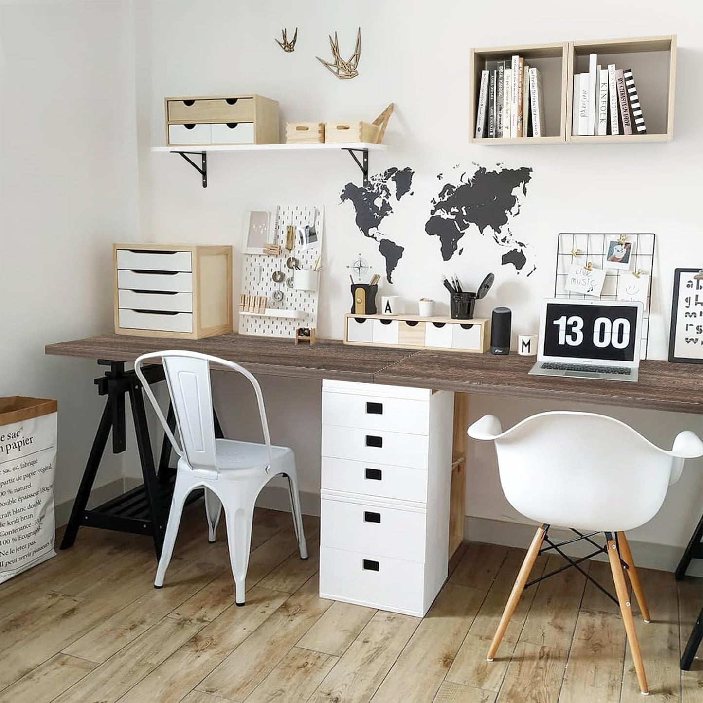 Kaboon Universal Tabletop 55"x20", Solid One-Piece Melamine Table Top, Double Desk L-Desk DIY, Home and Office,Eucalyptus