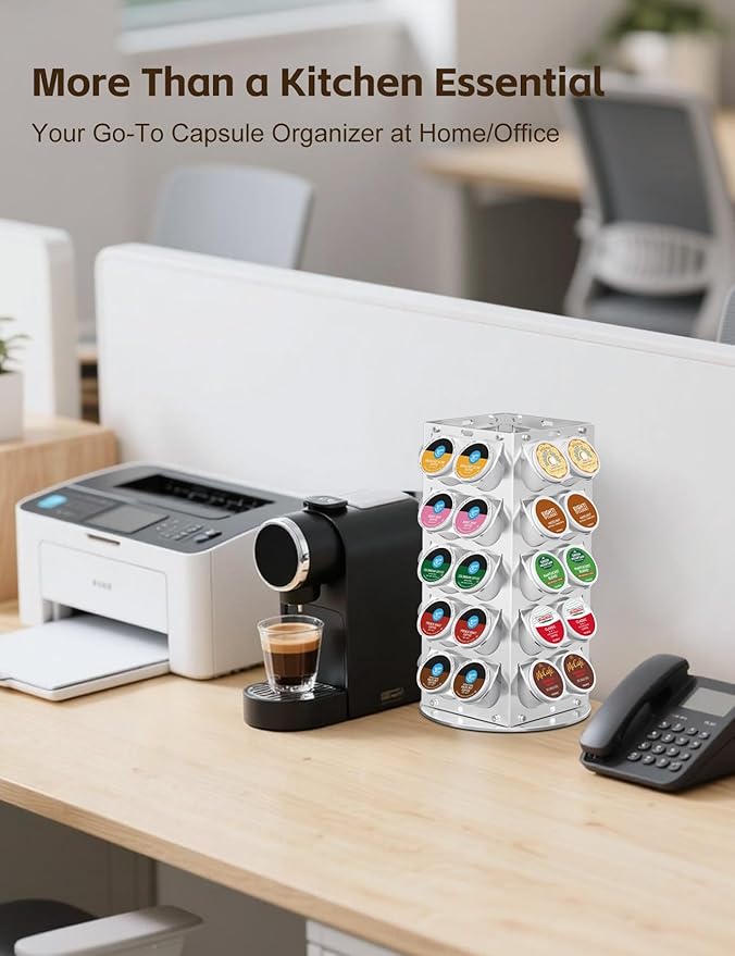 K Cup Holder, Coffee Pod Holder for Keurig – 360° Rotating Aluminum Coffee Organizer for Countertop,Saving Design with Anti-Slip Base for Kitchen or Office,Capacity of 40 Pods (Silver)