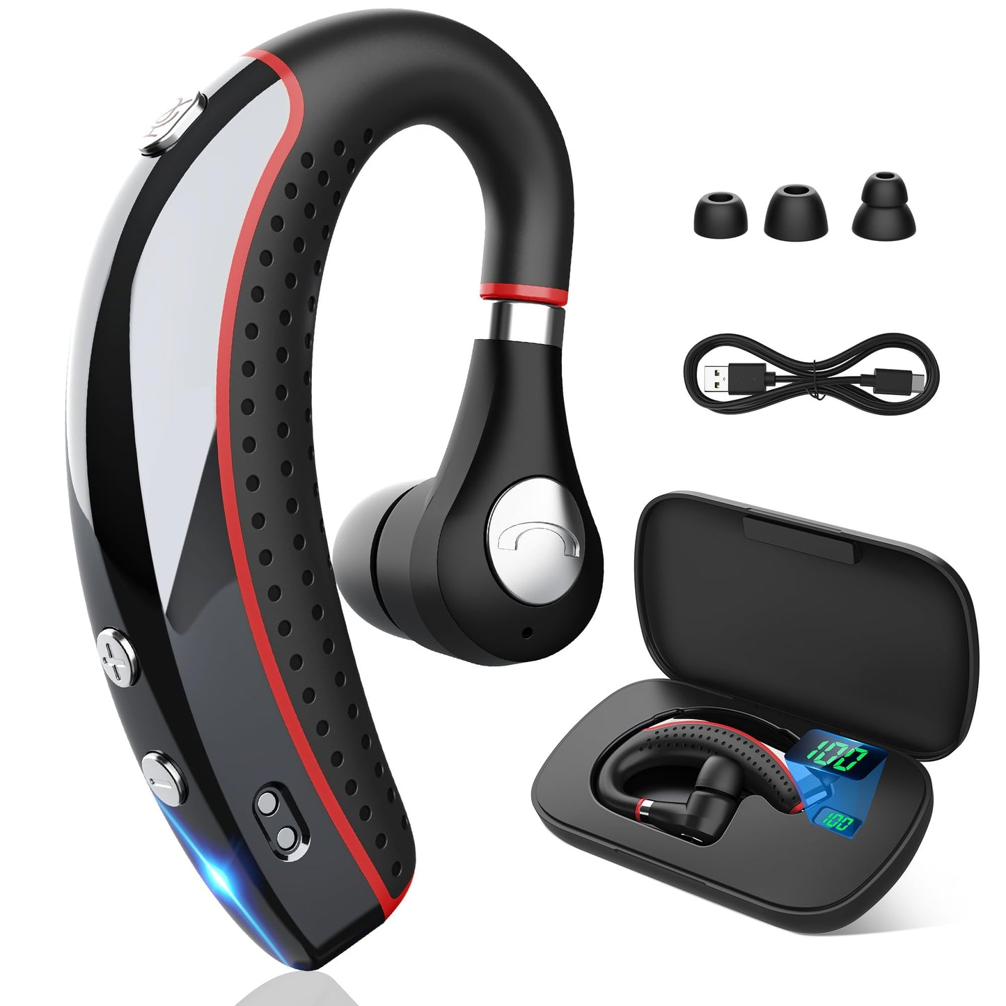 Opinay Bluetooth Headset V5.3, Bluetooth Earpiece With 72H Talk Time, Hand-Free Headphones Comfortable Fit, Bluetooth Headphones