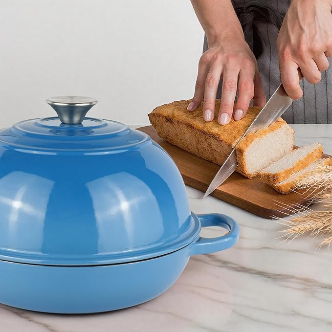 6QT Bread Dutch Oven Pot with Lid, Enameled Cast Iron Dutch Oven for Sourdough Bread Baking, Roasting, Stewing and Soup, Non-Stick Enamel Cookware for Oven/Stovetop, Perfect for Homemade Bread, Blue