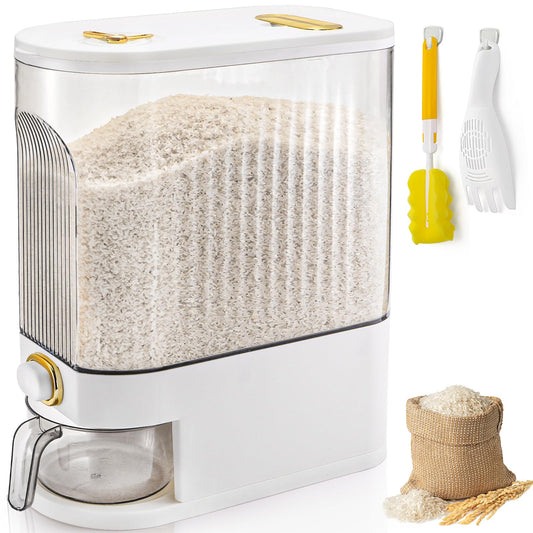 Cididu Clear Rice Holder Dispenser, 22 Lbs Large Grain Storage Container with Measuring Cup, Cylinder Household Food Dispenser Bucket Kitchen Organization for Cereal Oatmeal Coffee Bean Soybean Corn
