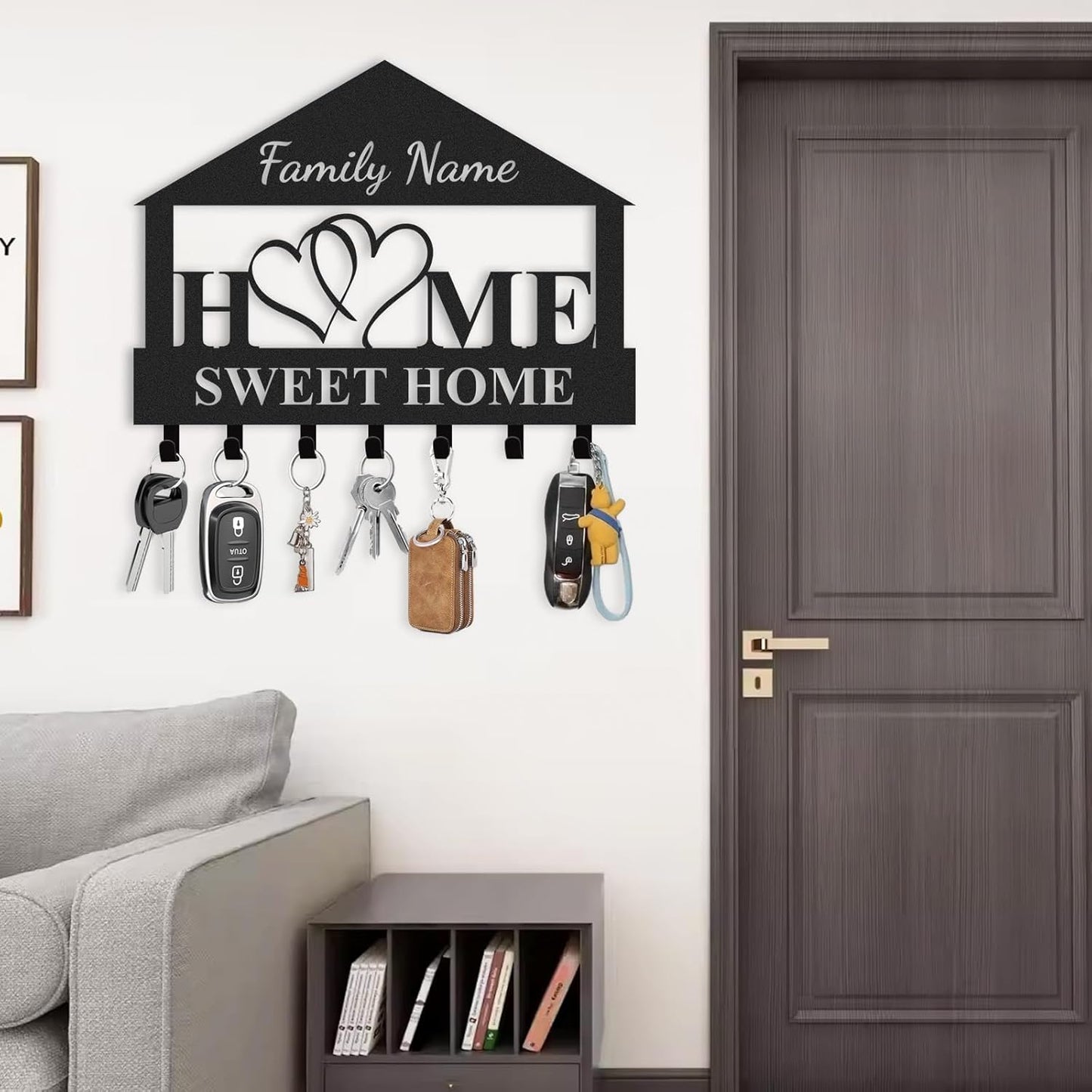 Personalized Key Holder for Wall, Key Holder Wall Mount, Custom Name Coat Rack, Sweet Home Key Hooks Wall Decorative for Bedroom Kitchen Entryway Hallway Front Door, Housewarming Gifts