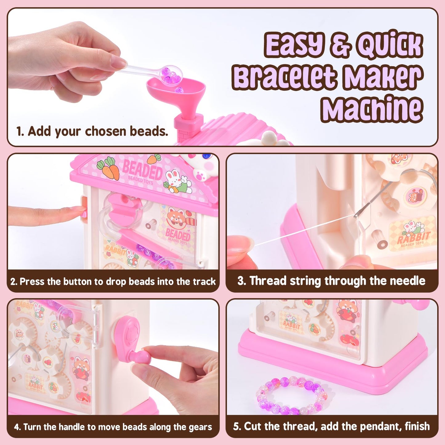 MAGTHIC 2-in-1 Beads Bracelet Maker Machine & Hand-Crank Bunny Toys, Charm Jewelry Bracelet Making Kit 430+ Quick Easy 5min with Organize, DIY Friendship Bracelets for Girls 6-12 Birthday Xmas Gift