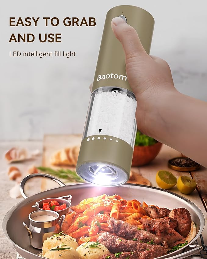 Electric Salt and Pepper Grinder Set with Dual Charging Base, 6 Adjustable Coarseness Levels & External Grind Settings, One-handed Operation Salt and Pepper Mills with LED Light,Brown