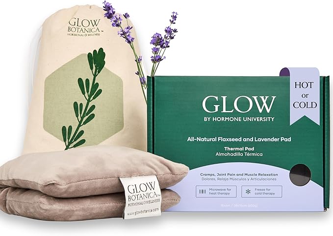 Glow Heating Pad with Flaxseed & Lavender for Hot & Cold Therapy, Microwavable Heat Pad for Back, Neck, Shoulder, Knee, Leg & Menstrual Cramp Relief, Washable & Reusable, One Size Fits All