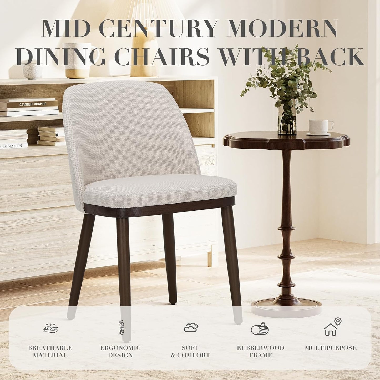 COLAMY Upholstered Dining Chairs Set of 2, Modern Kitchen Chairs with Back, Fabric Side Chair with Wood Legs for Dining Room Kitchen Restaurant, Beige