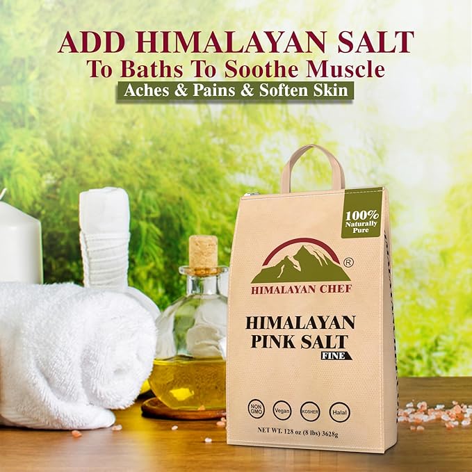 Himalayan Chef Pink Himalayan Salt Extra Fine Grain, 8 lbs Bag - Pure, Natural, Kosher, Non-GMO, Mineral-Rich, for Cooking, Seasoning, Baking, Table Use