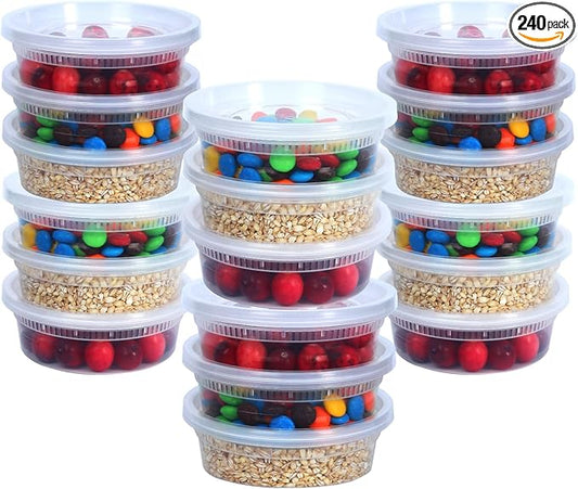 Sugar Box Clear Deli Containers with Lids - 8 oz (Pack of 240) | Leakproof Food Storage Solution for Home, Restaurant, Takeout, Soups, Sauces, and Slime