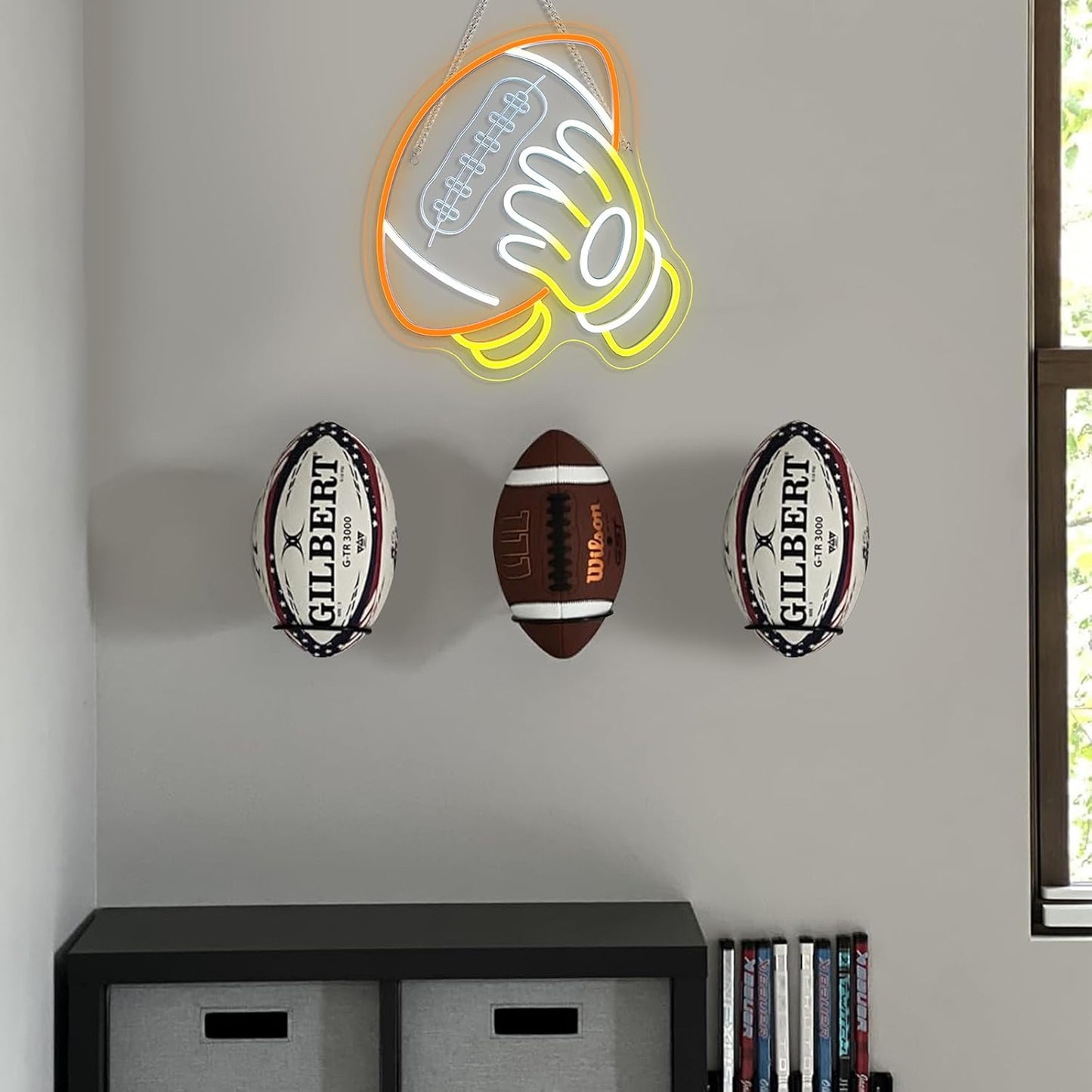 WLHOPE Football Neon Sign Rugby Neon Signs for Wall Decor Football-Shaped Led Lights for Bar Sports Theme Party Rugby Game Room Bedroom Dorm Decoration Gifts for Teens Football Gifts