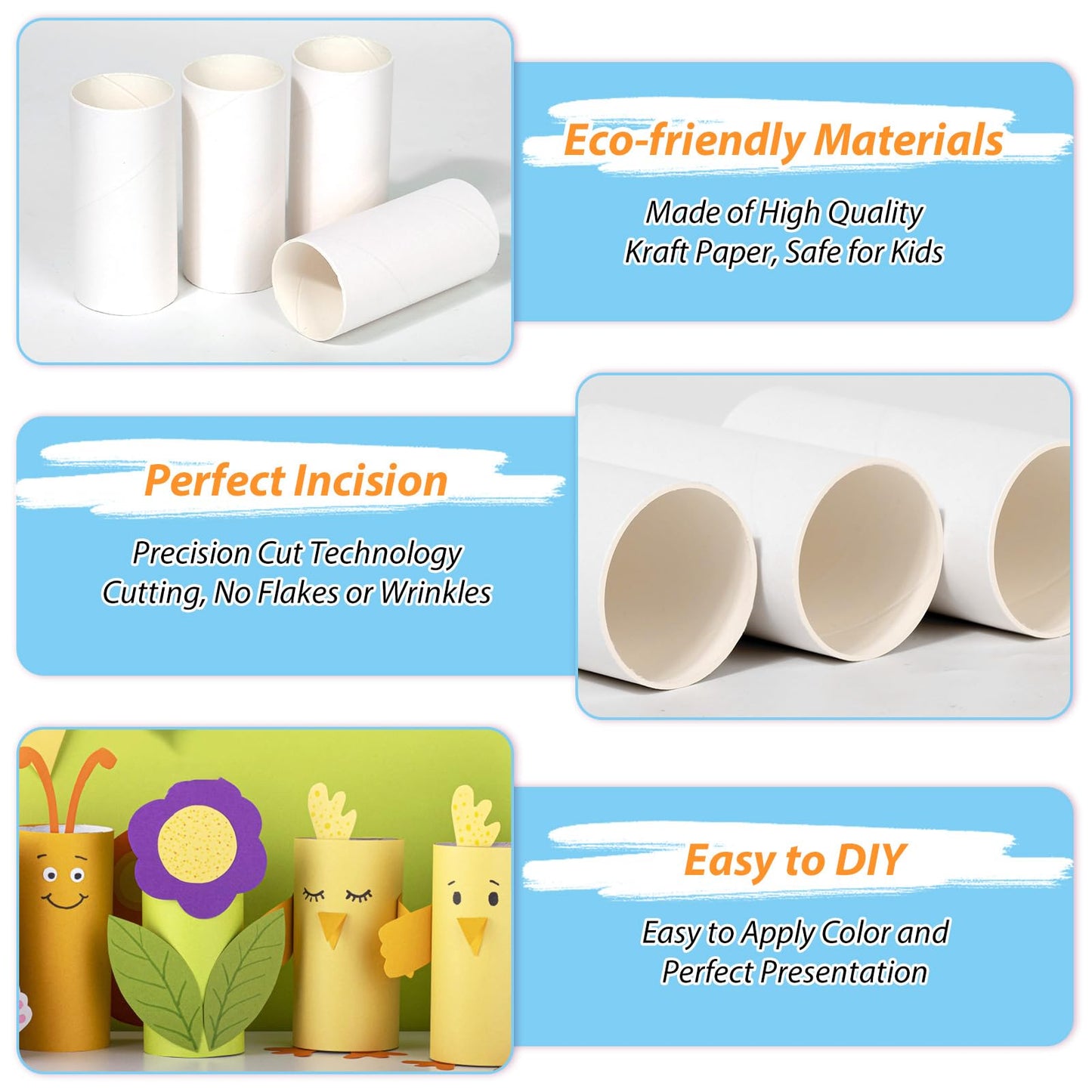 MAPVOLUT 120 Pieces Cardboard Tubes for Crafts, White Kraft Toilet Paper Rolls for Crafts - 1.5 x 3.4 Inches Strong And Pressure-Resistant Tubes for Craft Supplies, Family DIY Art