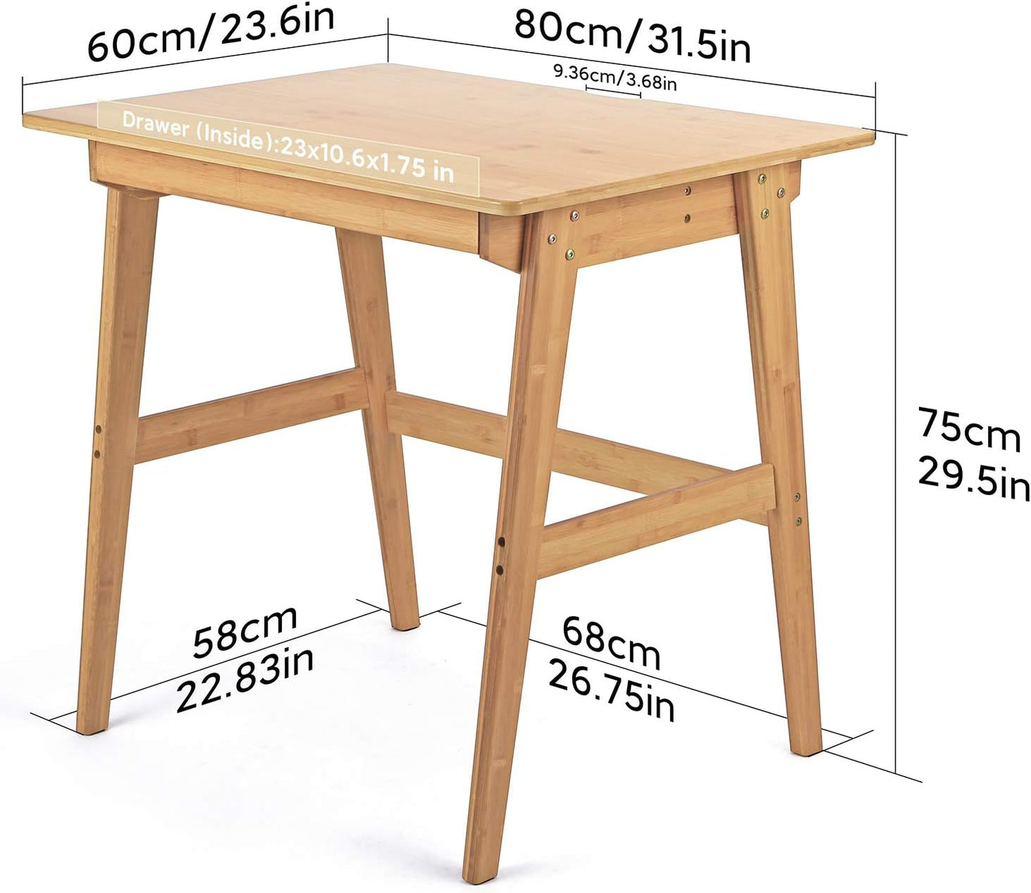 Nnewvante Writing Computer Desk 31.5" Bamboo Home Office Table with Large Drawer, Modern Furniture Simple Study Makeup Workstation