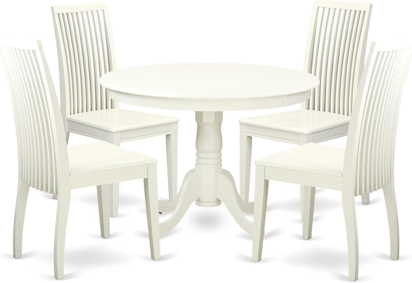 East West Furniture HLIP5-LWH-W 5 Piece Kitchen Table Set for 4 Includes a Round Dining Table with Pedestal and 4 Dining Room Chairs, 42x42 Inch, Linen White