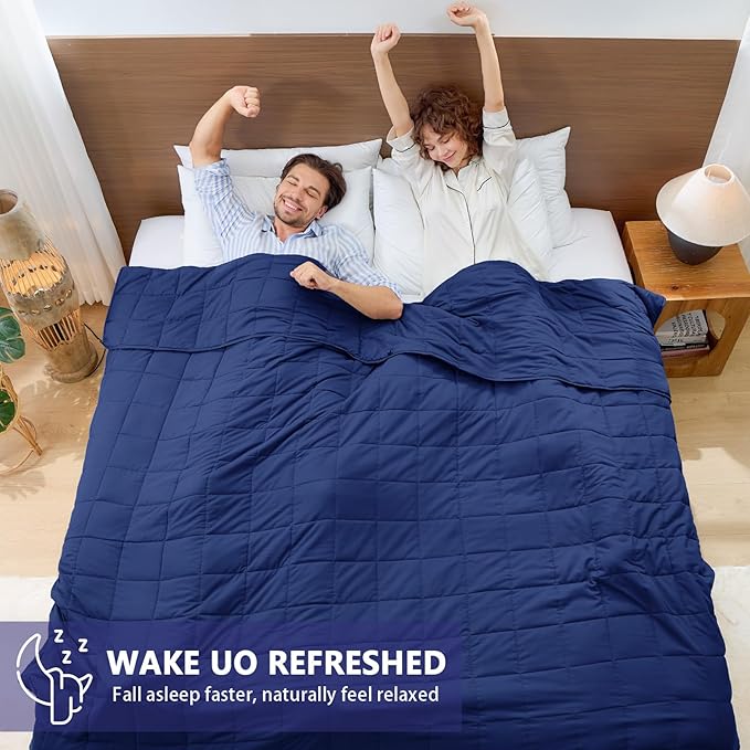 yescool Weighted Blanket for Adults (20 lbs, 88” x 104”, Blue) Cooling Heavy Blanket for Sleeping Perfect for 190-210 lbs, Queen Size Breathable Blanket with Premium Glass Bead, Machine Washable