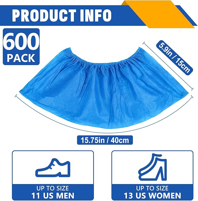 600 Pack(300 Pairs) Shoe Covers Disposable, Non-woven Fabric Shoes Covers for Indoor, Blue Durable & Reusable Disposable Boot & Shoe Covers, Larger Size Fits Various Shoes