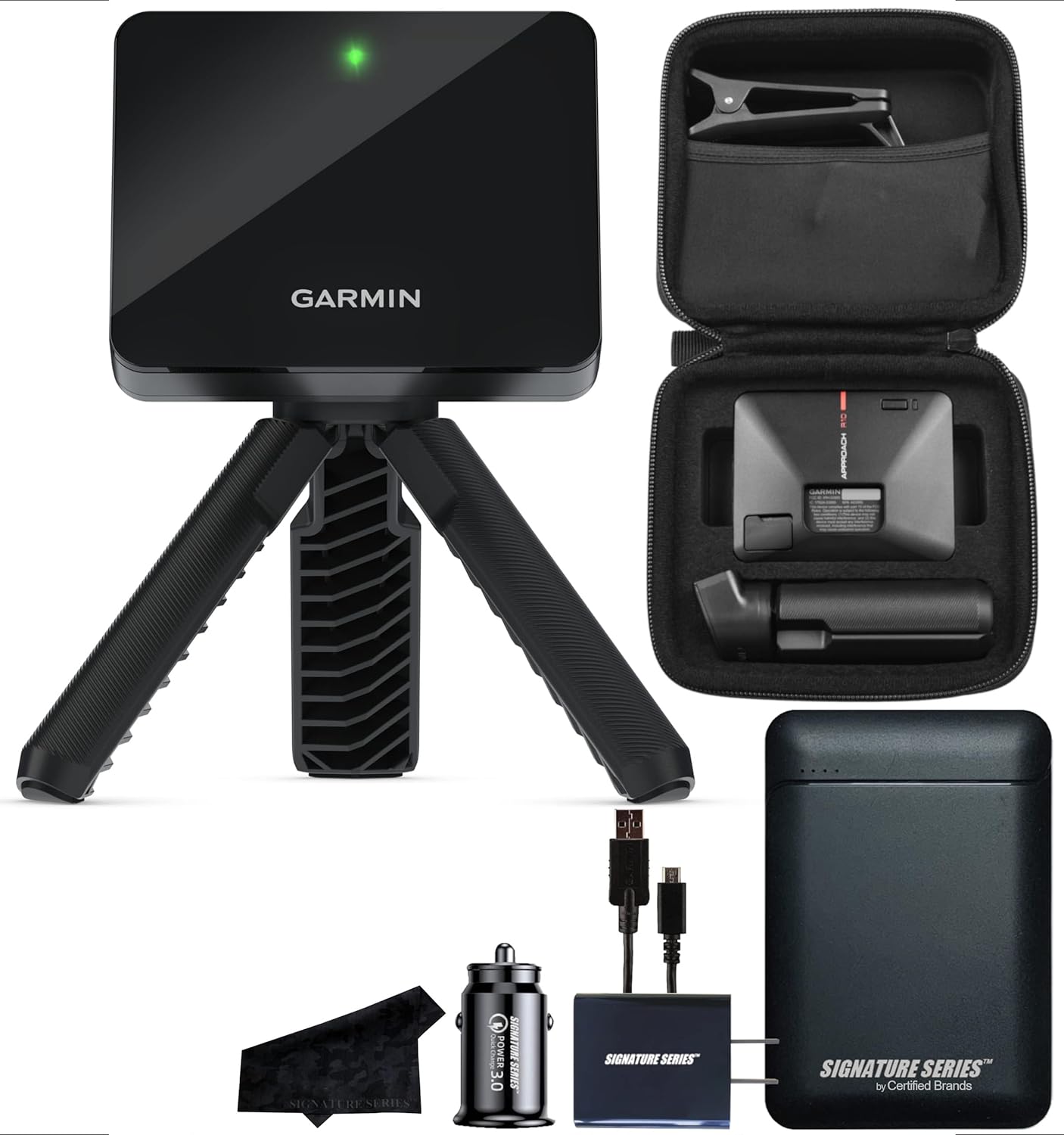 Garmin Approach R10 Portable Golf Launch Monitor | Take Your Game Home or Practice at The Driving Range | Track Metrics, Record Video or Play 43,000+ Courses with Signature Series Power Bundle
