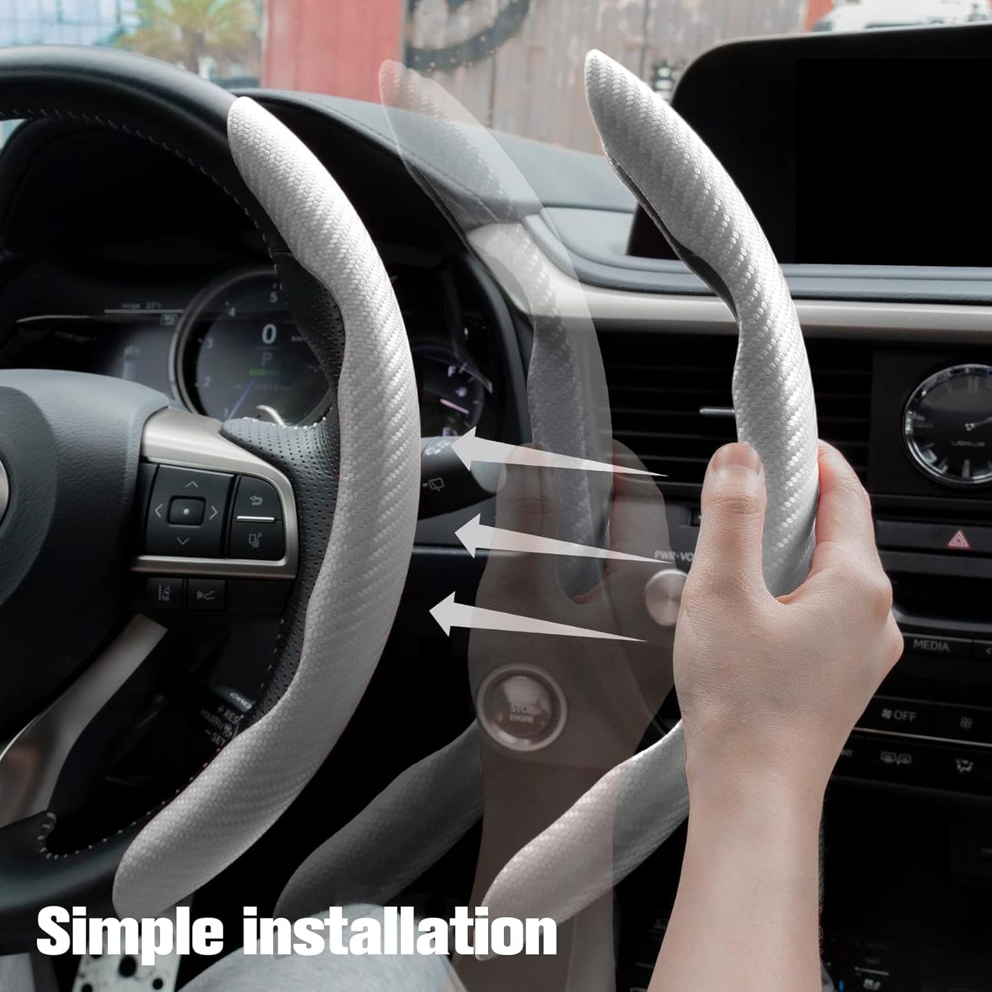 Amiss Carbon Fiber Anti-Skid Steering Wheel Cover, Universal 99% Car Wheel Cover Protector