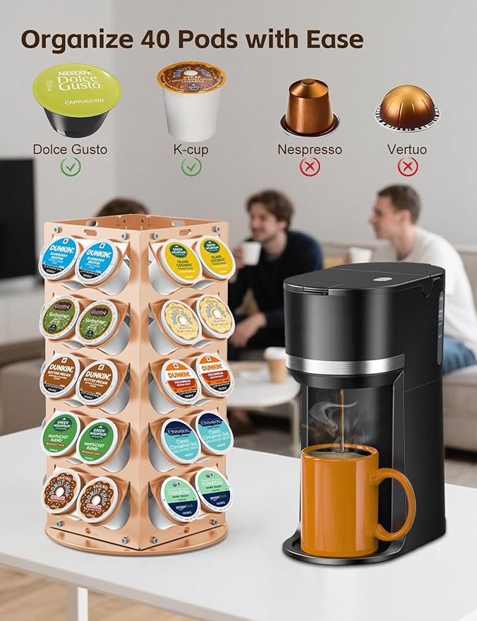 K Cup Holder, Coffee Pod Holder for Keurig – 360° Rotating Aluminum Coffee Organizer for Countertop,Saving Design with Anti-Slip Base for Kitchen or Office,Capacity of 40 Pods (Gold)