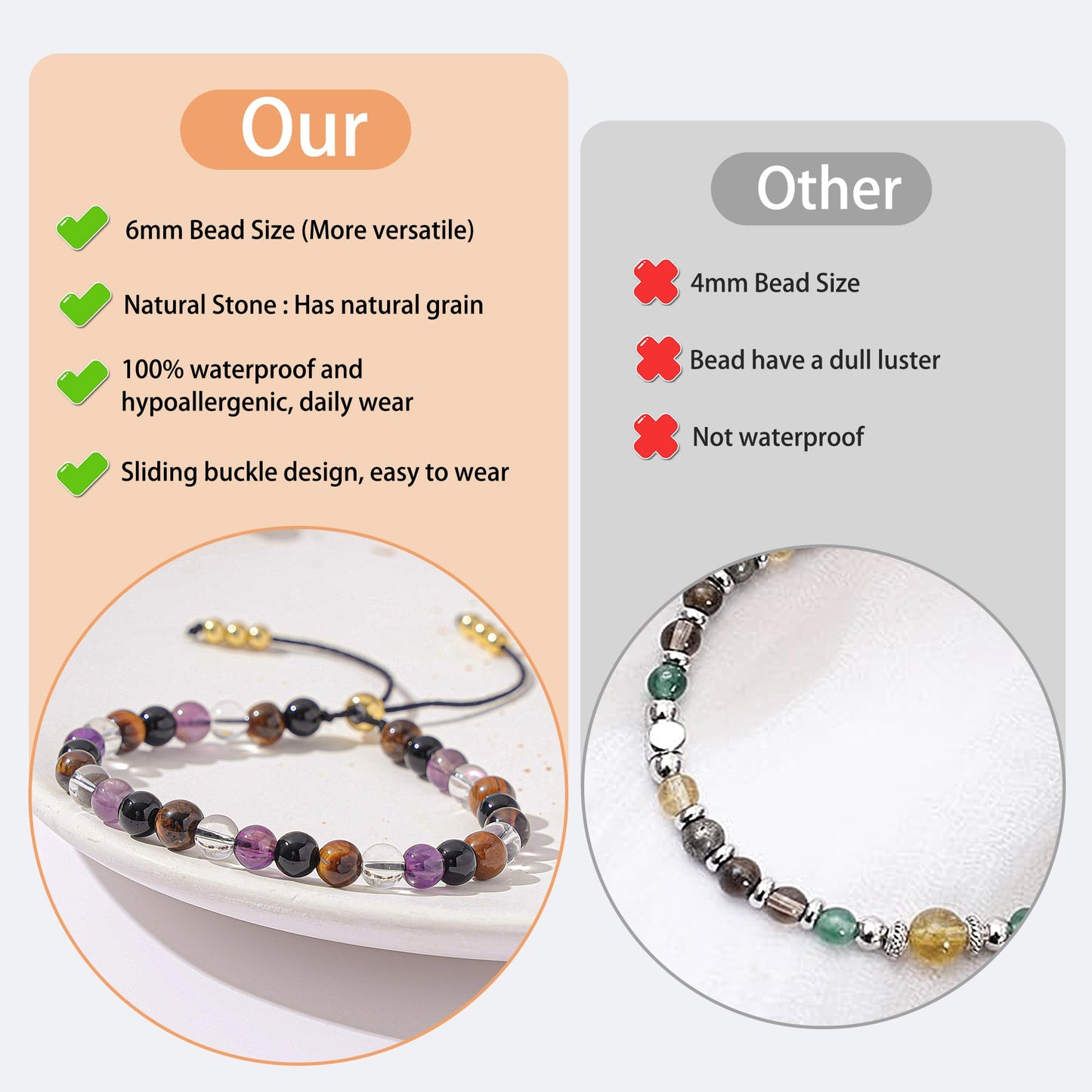 NUKAYAI Self-love Bracelets for Women Healing Crystal Amethyst Tiger Eye Sunstone Black Tourmaline Natural Stone Beaded Stretch Bracelet Handmade Gemstone Reiki Spiritual Jewelry Gifts for Daughter Niece