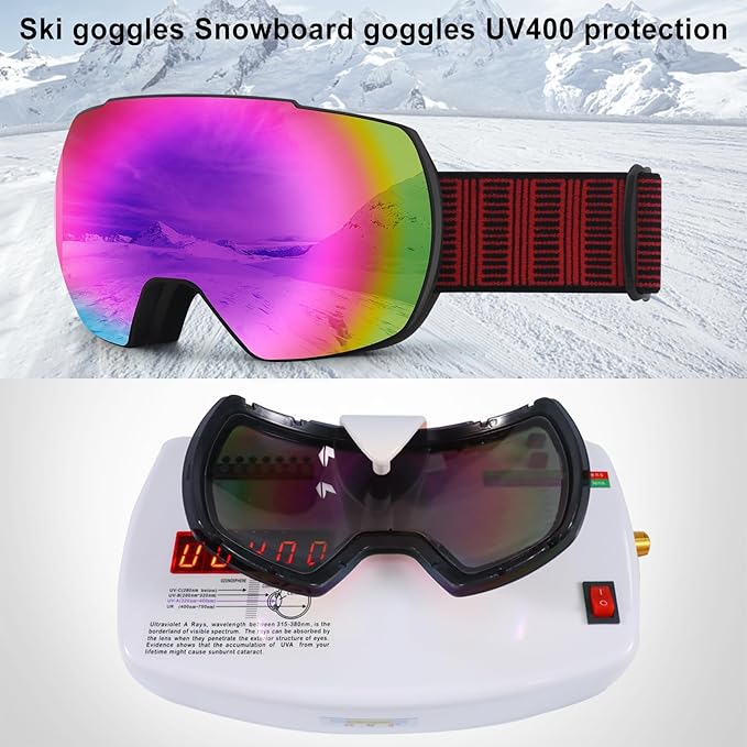 OULAIQI OTG Ski Goggles UV400 Anti-Fog Snowboard Glasses for Men Women Youth- Perfect for Skiing, Snowboarding,Winter Sports