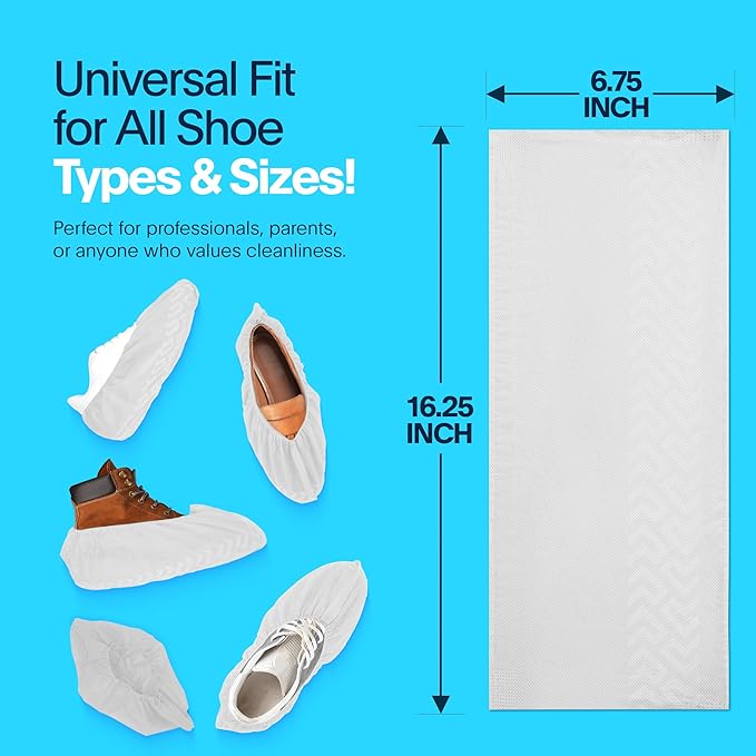 Premium Boot & Shoe Covers Disposable Booties - 100 Pack - Durable, Non-Slip, Non-Toxic, Water Resistant, Recyclable Protectors for Indoor & Outdoor - Large Size Fits Most Shoes