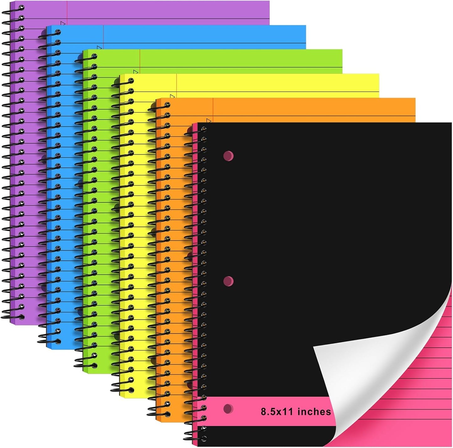 6 Pcs Legal Pad Top Spiral Bound Notebook 70 Sheets Wirebound Notepad Double Sided Ruled Memo Steno Pad with Stiff Back Cover for Business(8.5 x 11 Inches,3 Hole Punch,6 Colors)