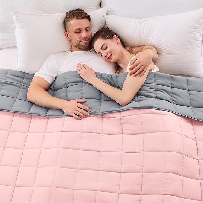 yescool Weighted Blanket for Adults (30 lbs, 88" x 104", Pink Grey) Cooling Heavy Blanket for Sleeping Perfect for 290-310 lbs, King Size Breathable Blanket with Premium Glass Bead, Machine Washable
