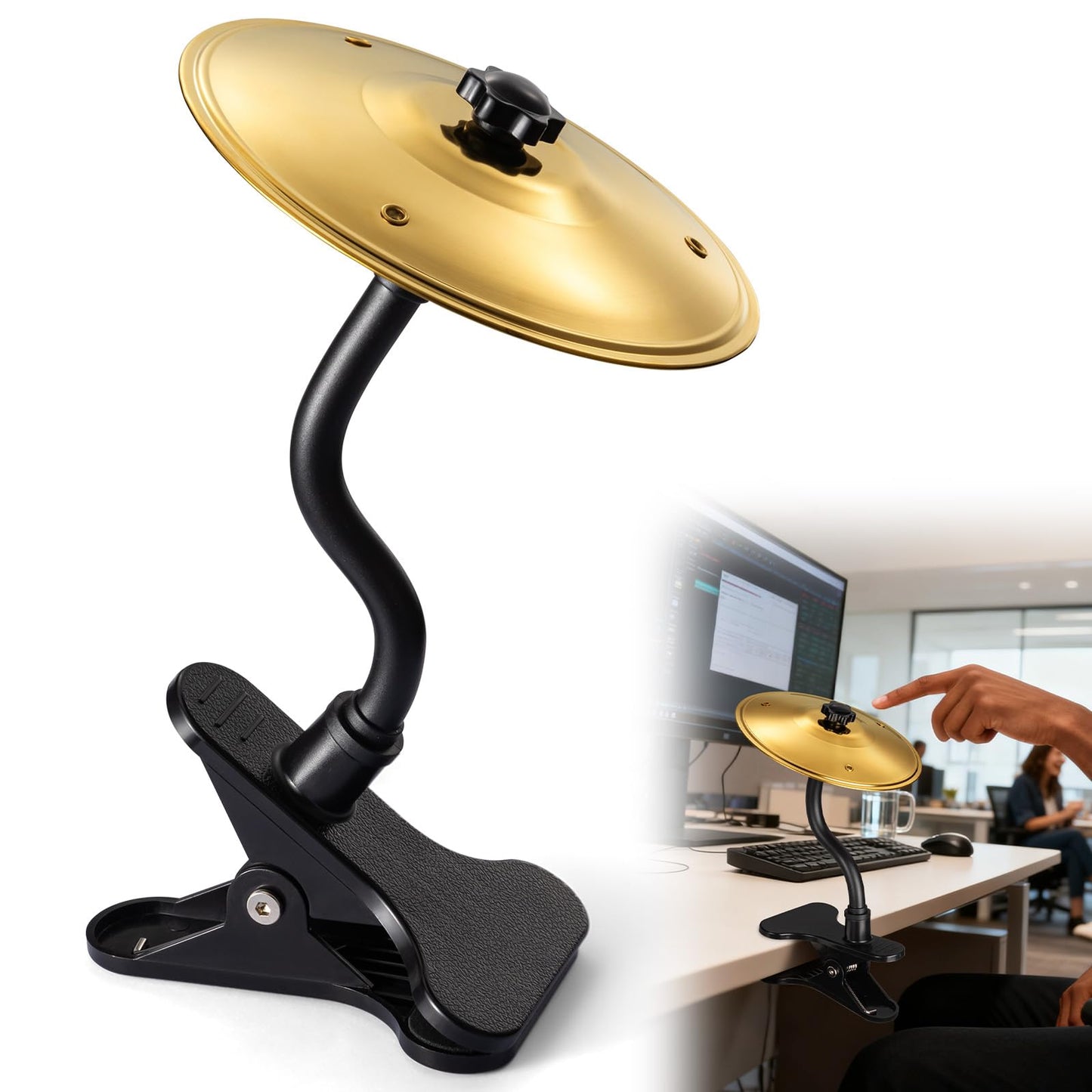 Facmogu Mini Clip-On Desktop Cymbal, Mini Desk Drum for Music Lovers, Relieve Your Work & Study Stress with Fun Gold Percussion