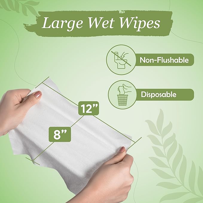 X Large Wet Wipes for Adults - 4 Pack of 12"x8" Disposable Incontinence Wipes for Elderly - Fragrance Free Body Wipes - for Bathroom and Travel