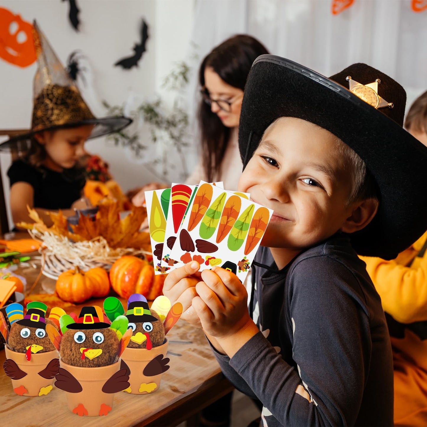 Cinrobiye 24 Set Thanksgiving Turkey Craft Kits DIY Thankful Turkey Flower Pot Making Kit Decorative Turkey Pots Art for School Classroom Activities Home Decoration Festival Gifts Party Favor Supplies